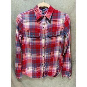 Chaps Shirt‎ Women Small Red Blue Purple Plaid Long Sleeve Ladies.